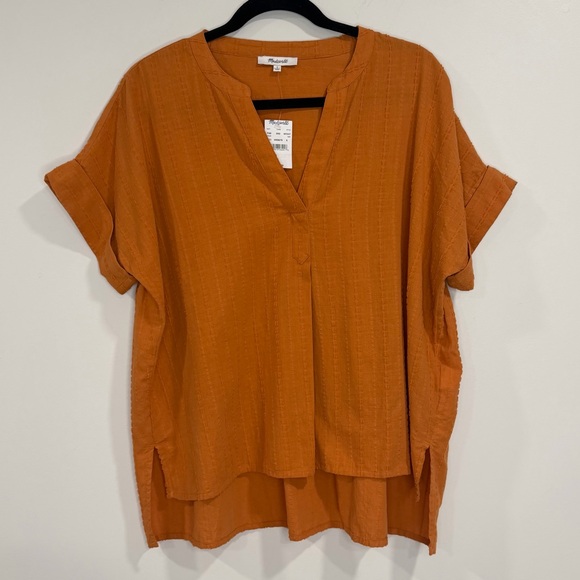 Madewell Tops - MADEWELL Woman’s Orange Lakeline Popover Shirt in Clip-Stripe Oversized Sz S NWT